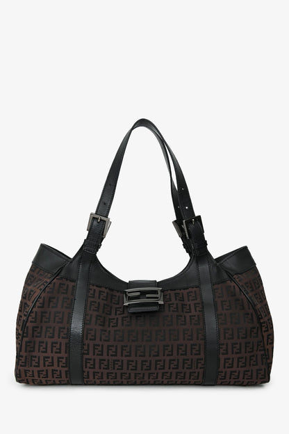 Fendi Brown/Black Zucca Canvas Baguette Hobo Bag Rovelle Bags
