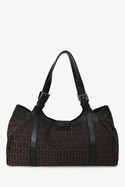 Fendi Brown/Black Zucca Canvas Baguette Hobo Bag Rovelle Bags