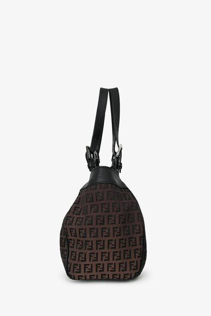 Fendi Brown/Black Zucca Canvas Baguette Hobo Bag Rovelle Bags