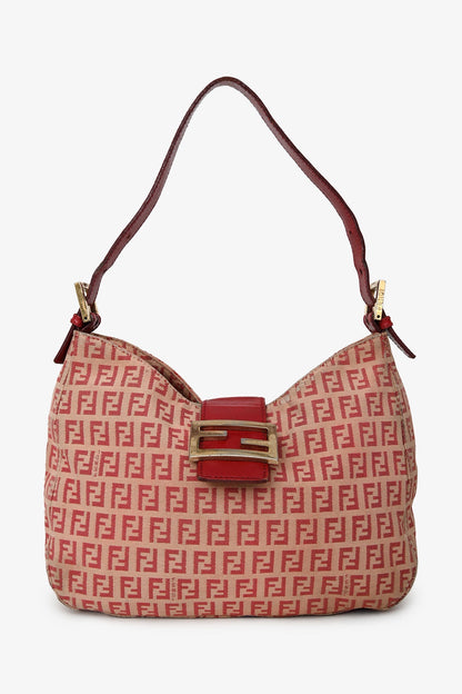 Fendi Red/Beige FF Zucca Baguette Shoulder Bag Rovelle Bags