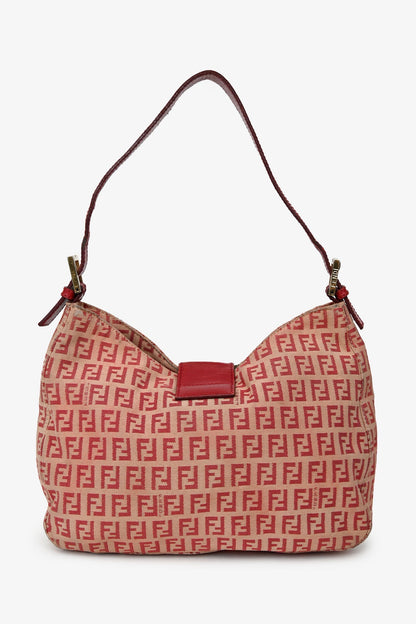 Fendi Red/Beige FF Zucca Baguette Shoulder Bag Rovelle Bags