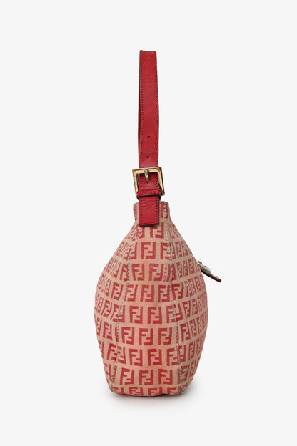 Fendi Red/Beige FF Zucca Baguette Shoulder Bag Rovelle Bags