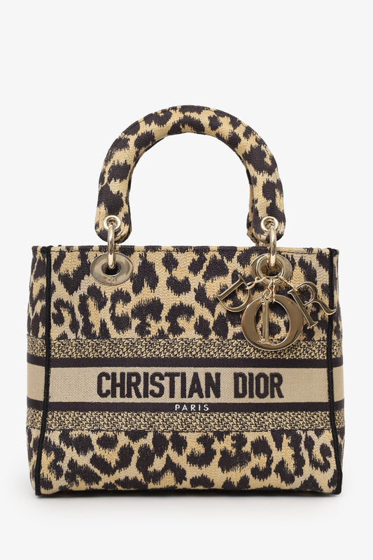 Christian Dior 2021 Leopard Print Canvas Medium Lady Dior Bag with Strap Rovelle Bags