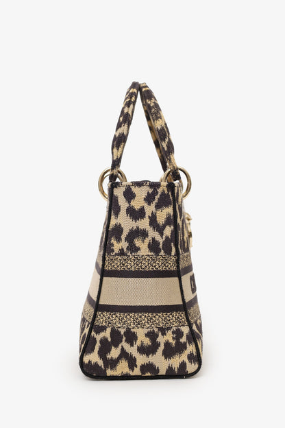 Christian Dior 2021 Leopard Print Canvas Medium Lady Dior Bag with Strap Rovelle Bags
