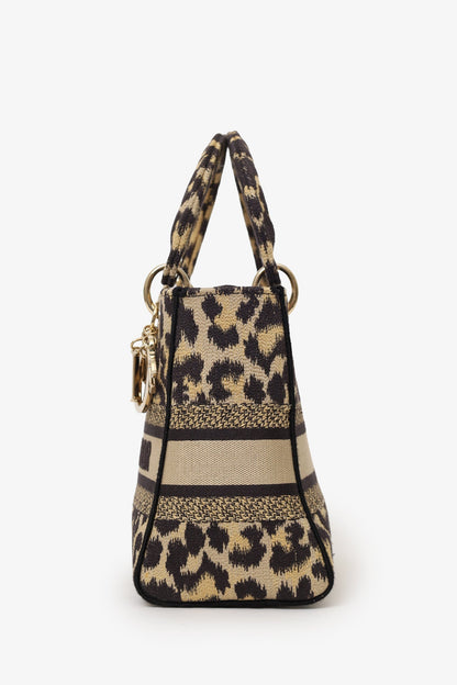 Christian Dior 2021 Leopard Print Canvas Medium Lady Dior Bag with Strap Rovelle Bags