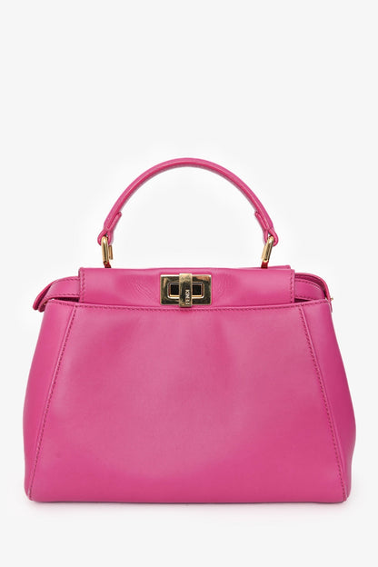 Fendi Fuchsia Leather Mini Peekaboo Top Handle Bag with Strap Rovelle Bags