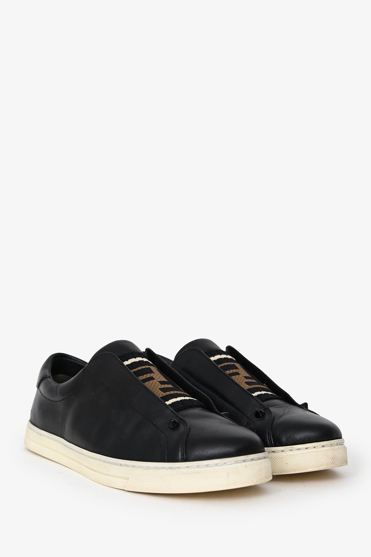 Fendi Black Leather Logo Slip Ons Size 39 Rovelle Bags