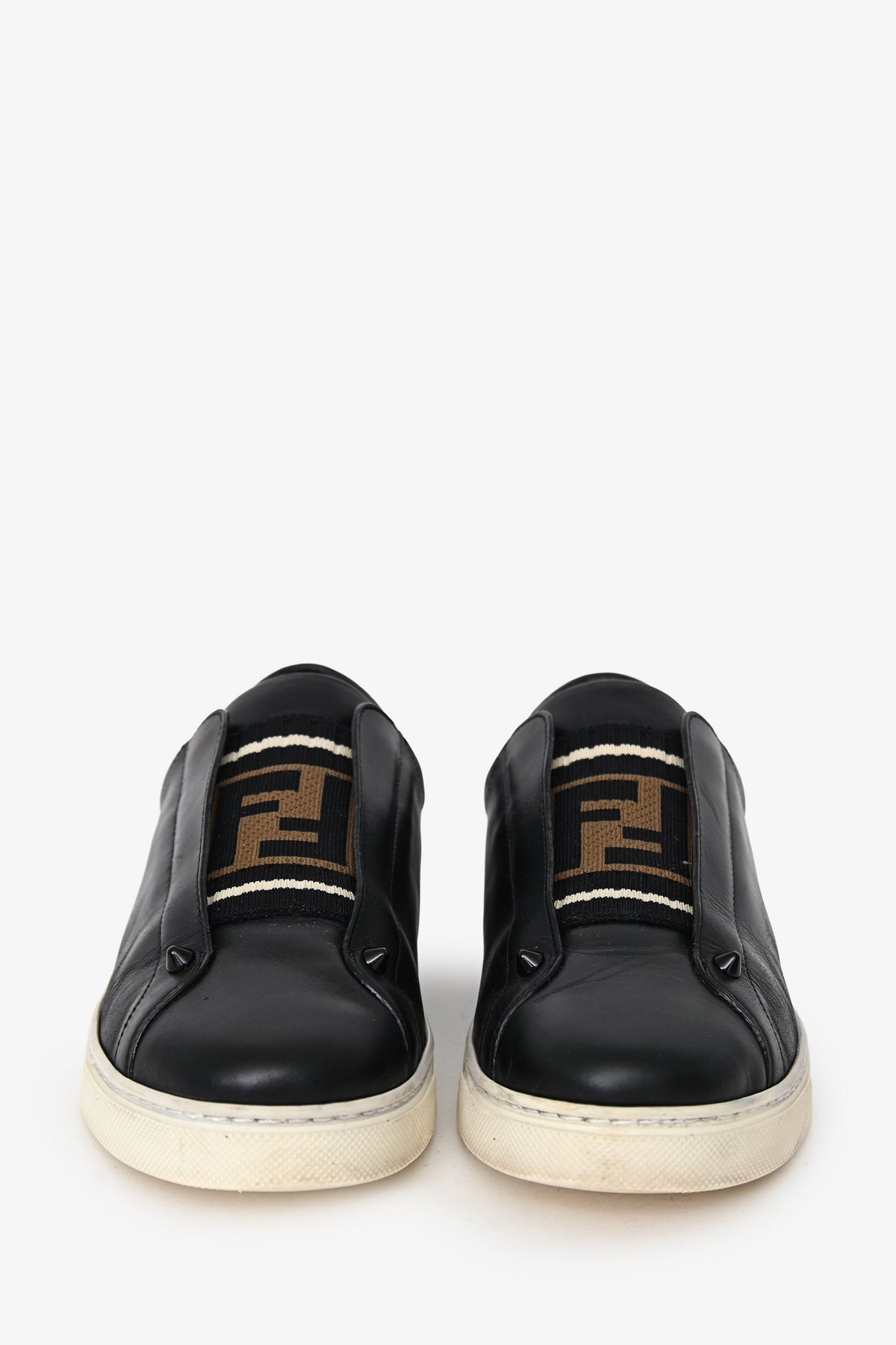 Fendi Black Leather Logo Slip Ons Size 39 Rovelle Bags