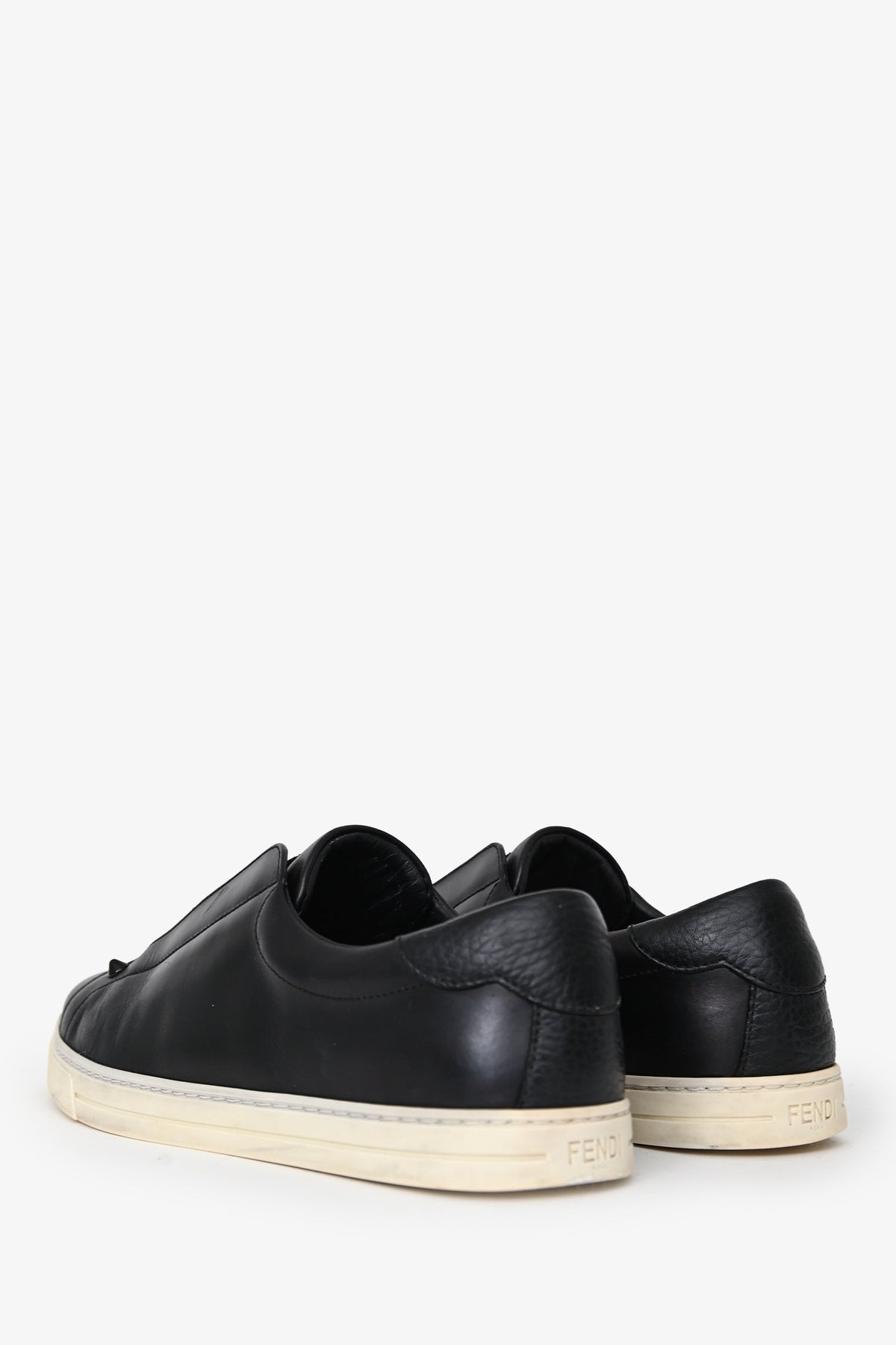Fendi Black Leather Logo Slip Ons Size 39 Rovelle Bags