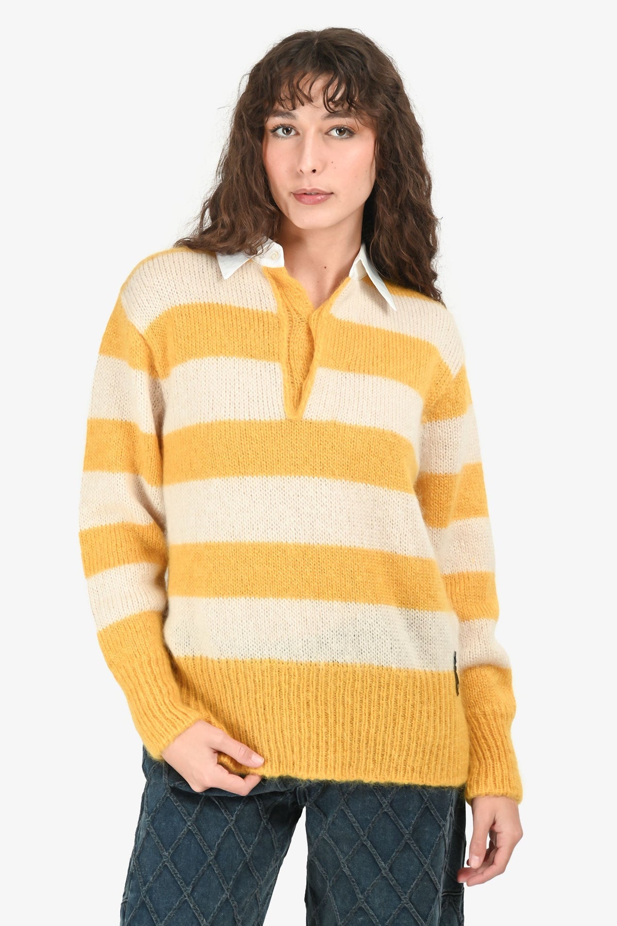 Fendi Yellow/White Stripe Mohair Polo Shirt Size 46 Rovelle Bags