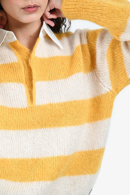 Fendi Yellow/White Stripe Mohair Polo Shirt Size 46 Rovelle Bags