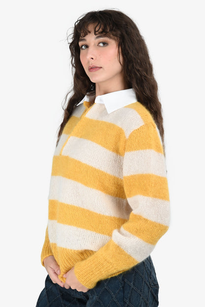 Fendi Yellow/White Stripe Mohair Polo Shirt Size 46 Rovelle Bags