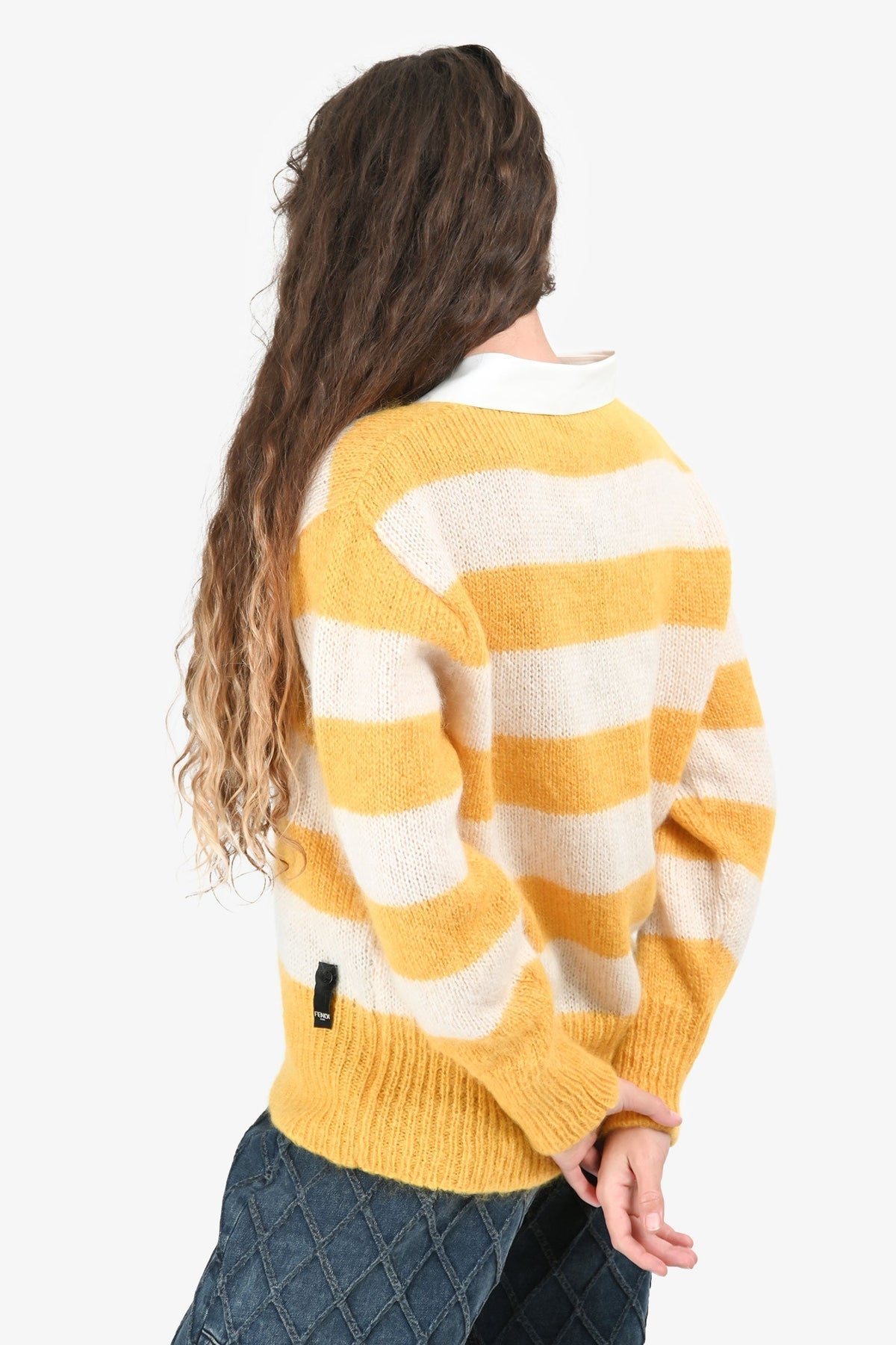 Fendi Yellow/White Stripe Mohair Polo Shirt Size 46 Rovelle Bags