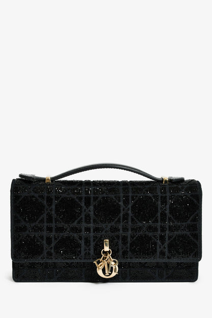 Christian Dior 2023 Black Bead Embellished My Dior Mini Bag With Chain Rovelle Bags