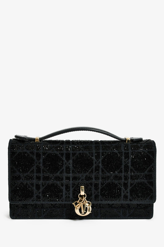 Christian Dior 2023 Black Bead Embellished My Dior Mini Bag With Chain Rovelle Bags