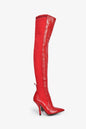 Fendi Red Leather/Knit Over The Knee 'Rockoko' Heeled Boots Size 37 Rovelle Bags