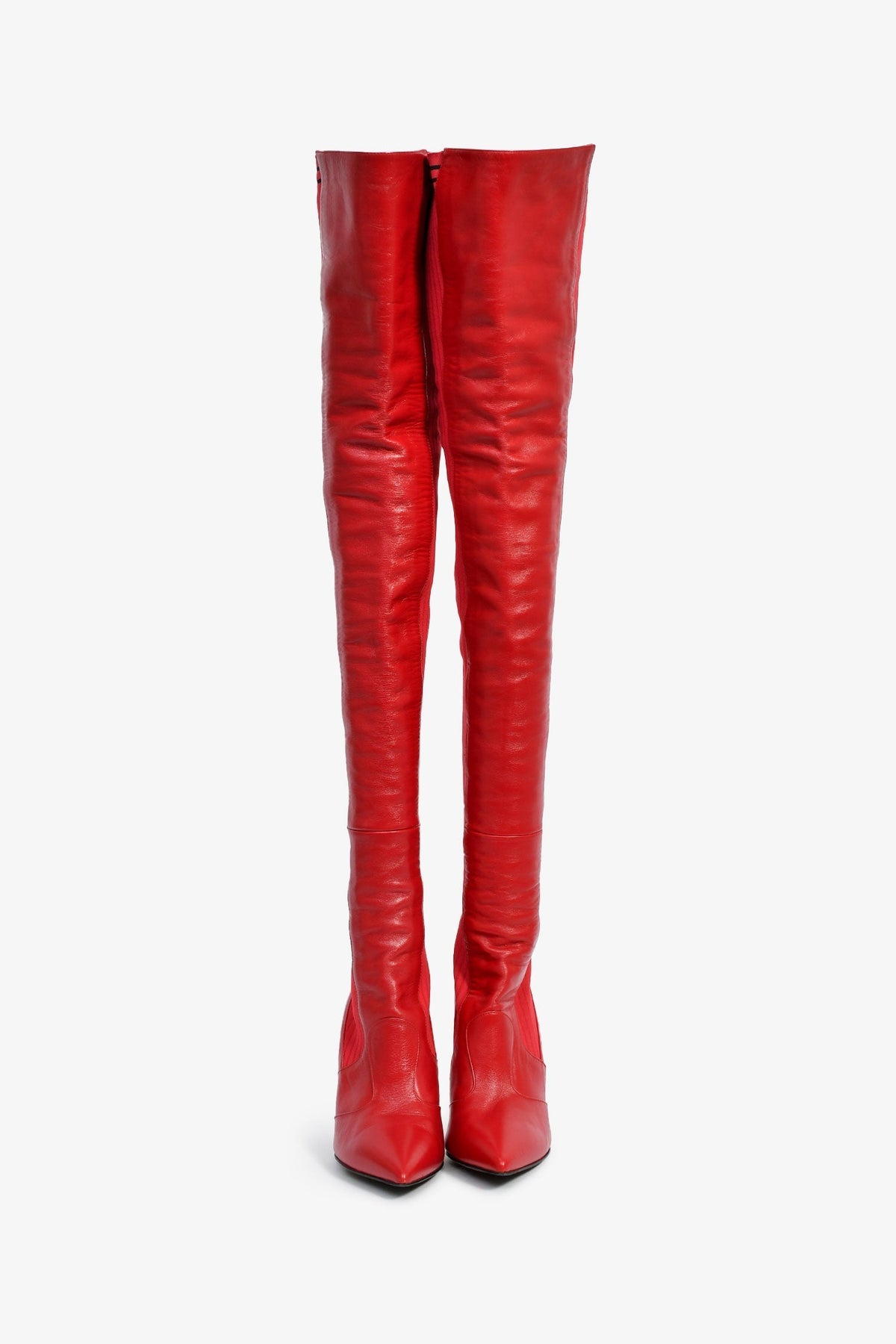 Fendi Red Leather/Knit Over The Knee 'Rockoko' Heeled Boots Size 37 Rovelle Bags