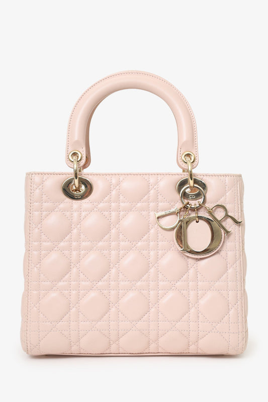 Christian Dior 2017 Pink Leather Medium Lady Dior Bag With Strap Rovelle Bags