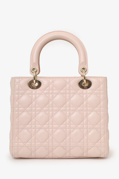 Christian Dior 2017 Pink Leather Medium Lady Dior Bag With Strap Rovelle Bags