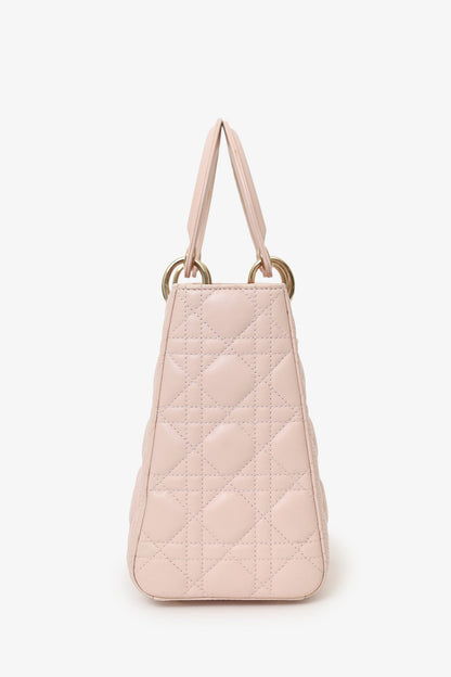 Christian Dior 2017 Pink Leather Medium Lady Dior Bag With Strap Rovelle Bags