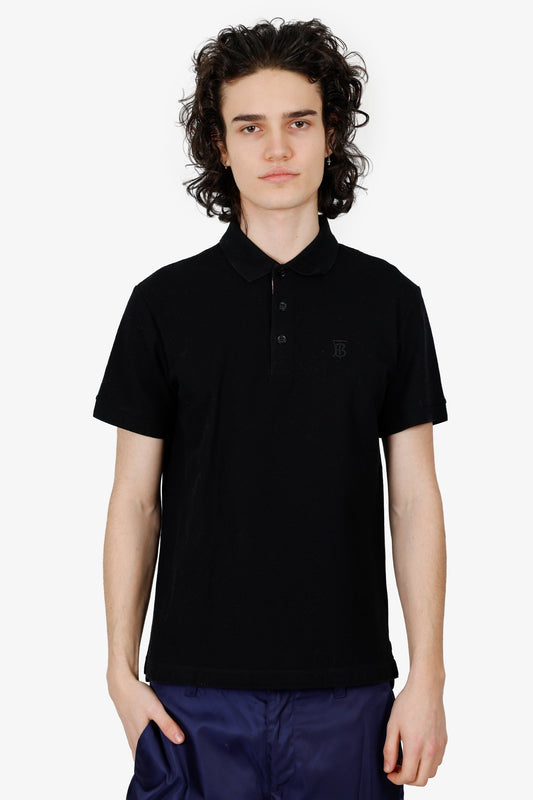 Burberry Black Polo 'TB' Embroidered Top Size M Mens