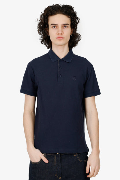 Burberry Navy Polo 'TB' Embroidered Top Size M Mens