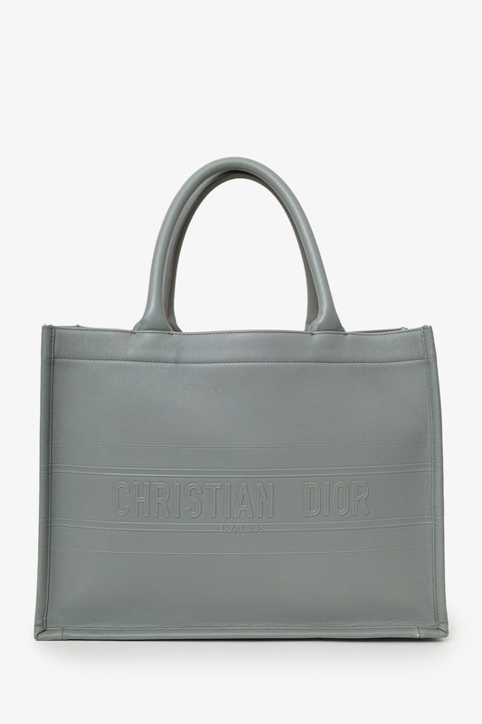 Christian Dior Grey Leather 'Christian Dior' Embossed Medium Book Tote Rovelle Bags