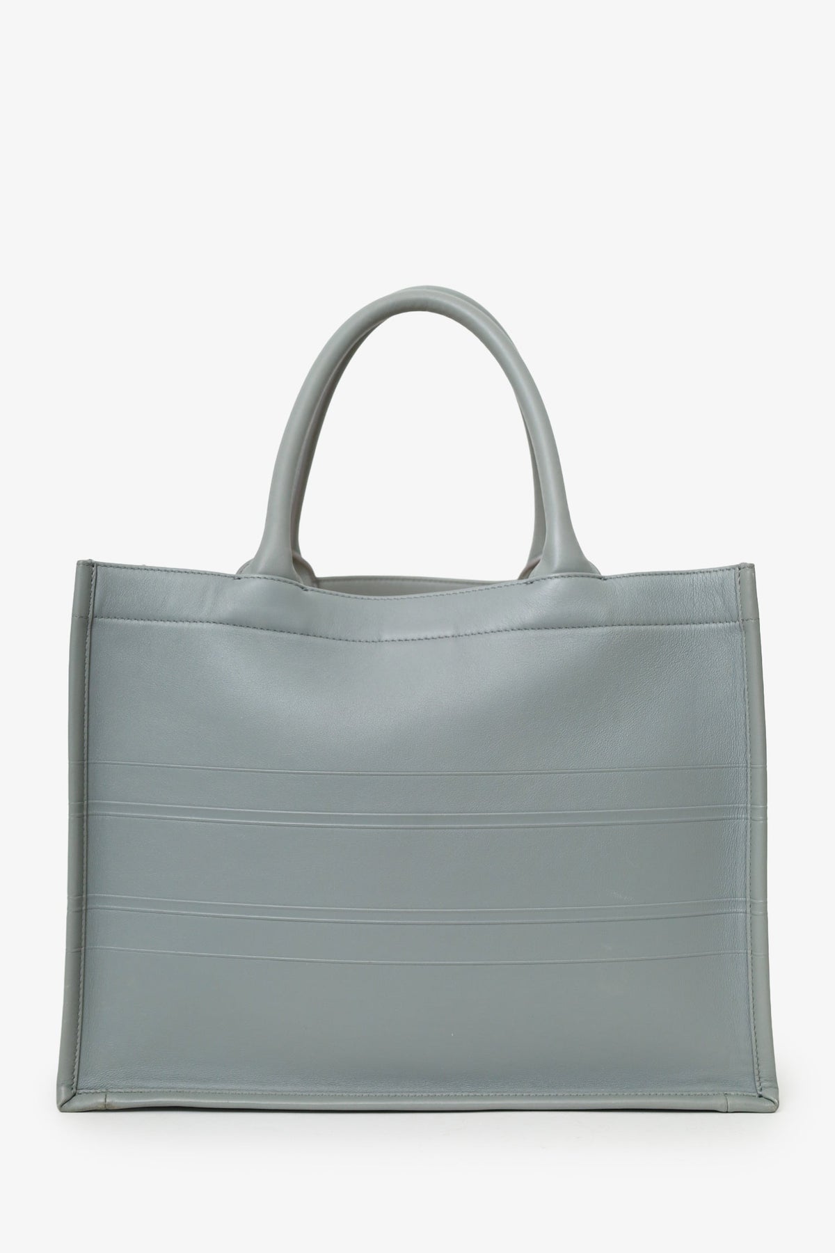Christian Dior Grey Leather 'Christian Dior' Embossed Medium Book Tote Rovelle Bags