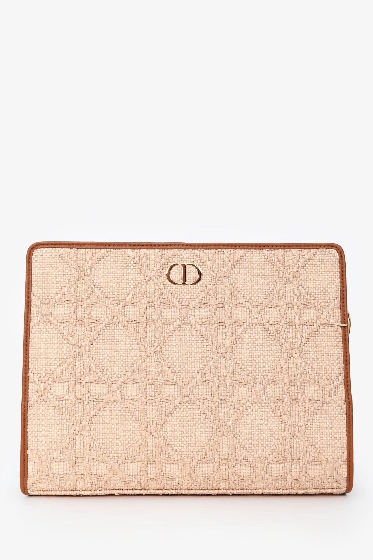 Christian Dior Brown Straw Logo Clutch Rovelle Bags