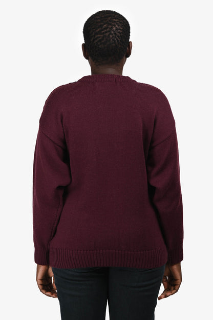 Burberrys Maroon/Navy Wool Embroidered Logo Check Sweater Est. Size M