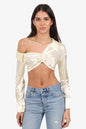 Fendi White Silk Flower Front Long Sleeve Crop Top Size 38 Rovelle Bags