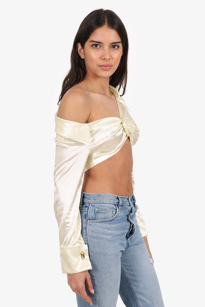 Fendi White Silk Flower Front Long Sleeve Crop Top Size 38 Rovelle Bags
