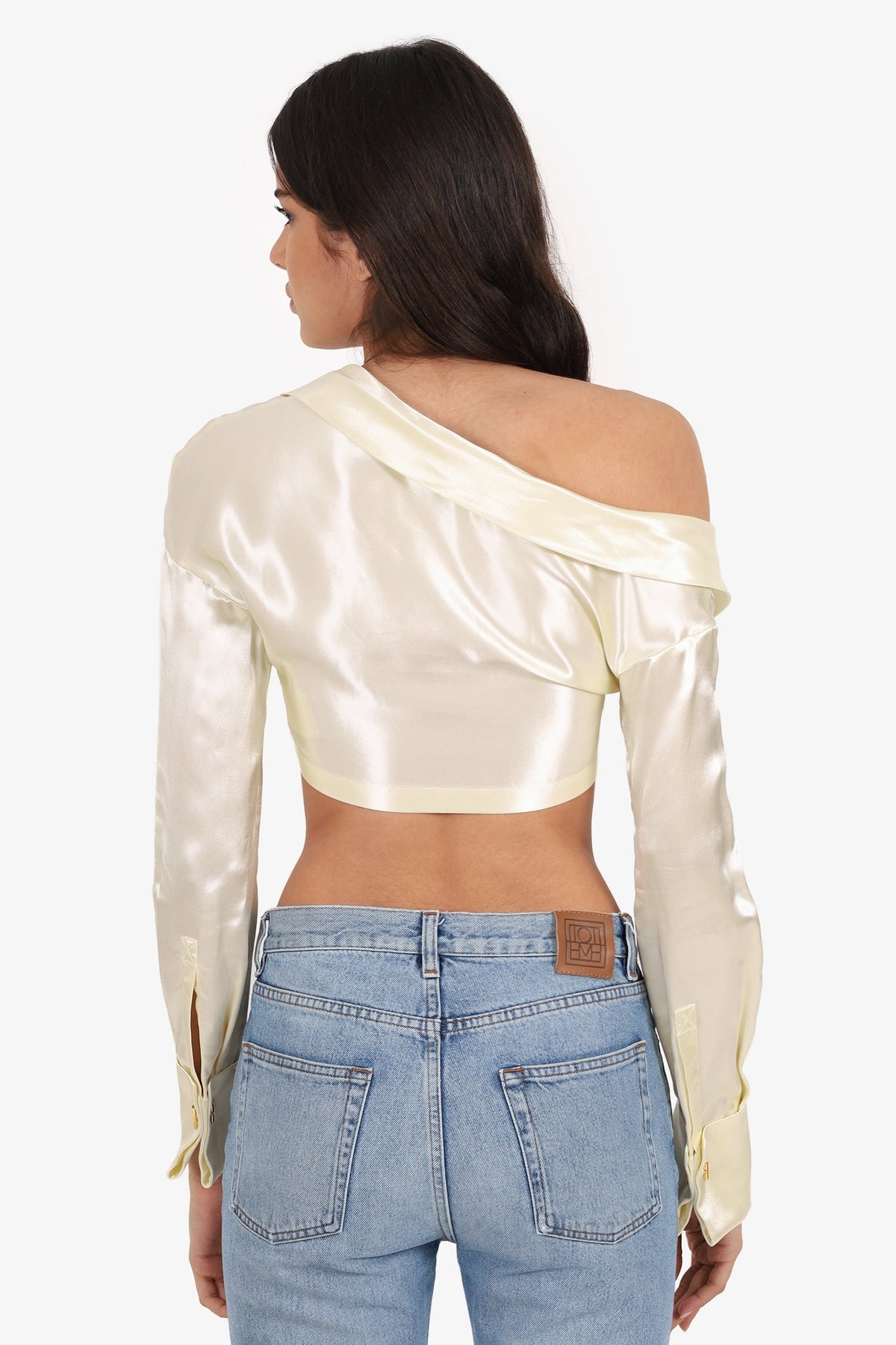 Fendi White Silk Flower Front Long Sleeve Crop Top Size 38 Rovelle Bags
