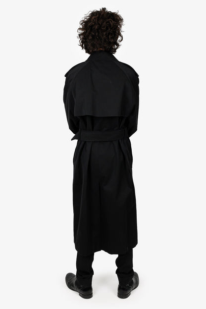 Burberry 2024 Black Cotton Double Breasted Belted Long Trench Coat Size 50