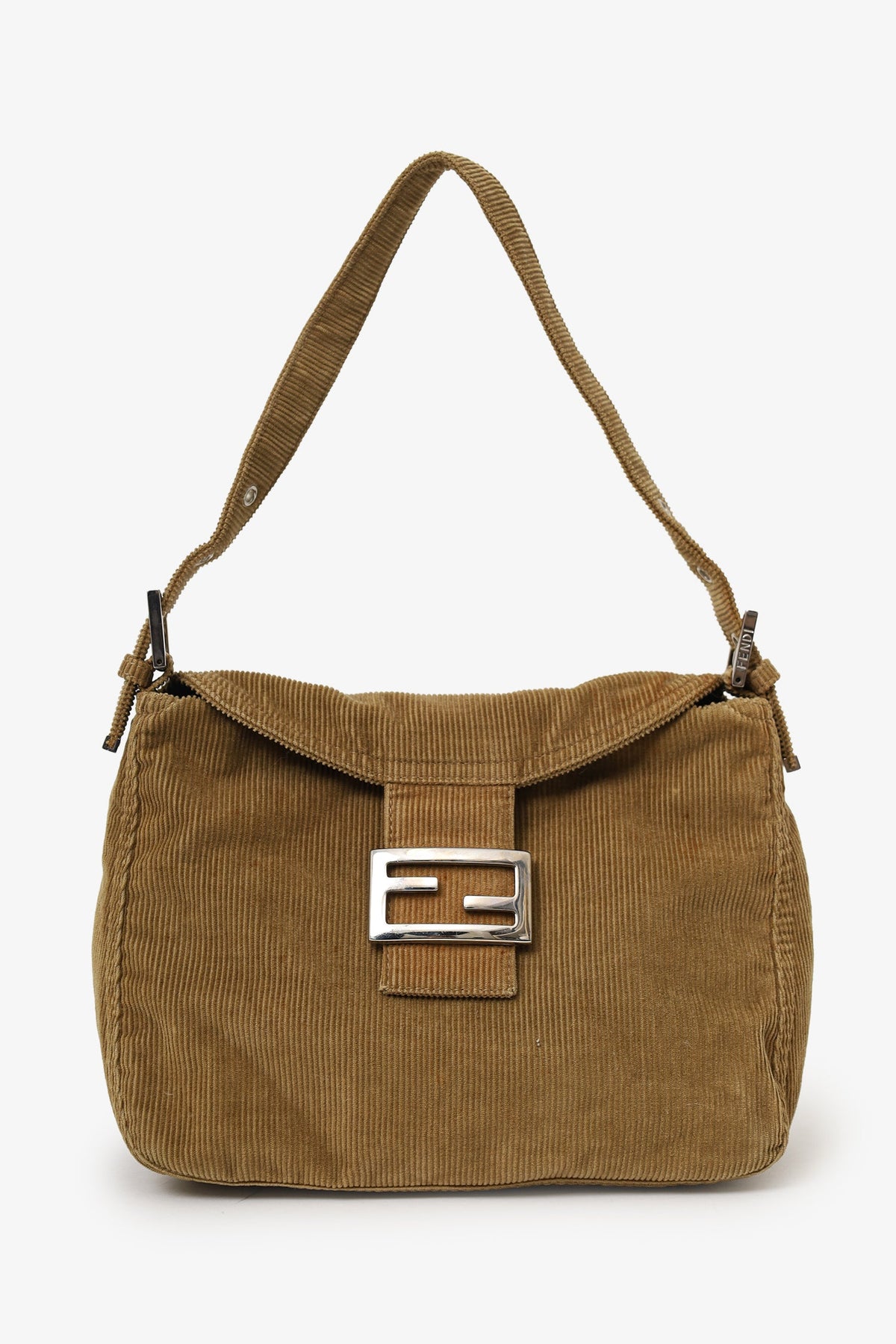 Fendi Brown Corduroy Double Flap Baguette Shoulder Bag Rovelle Bags