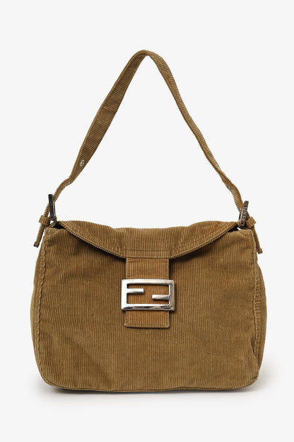 Fendi Brown Corduroy Double Flap Baguette Shoulder Bag Rovelle Bags