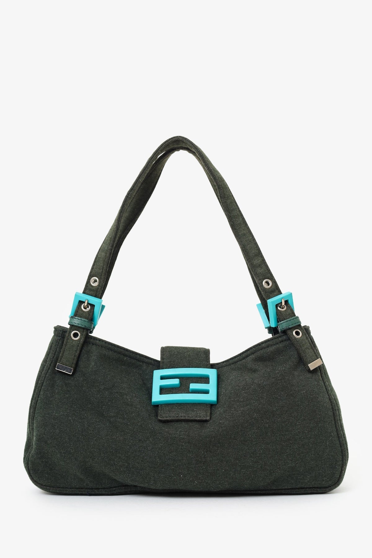 Fendi Green/Blue Jersey Double Strap Mama Baguette Bag Rovelle Bags