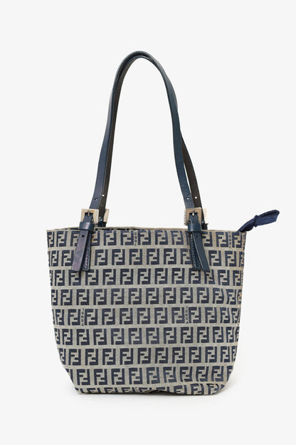 Fendi Navy/Grey FF Zucca Canvas Mini Bucket Bag Rovelle Bags