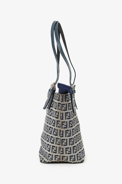 Fendi Navy/Grey FF Zucca Canvas Mini Bucket Bag Rovelle Bags