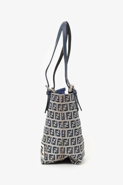 Fendi Navy/Grey FF Zucca Canvas Mini Bucket Bag Rovelle Bags