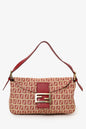 Fendi Red/Beige FF Zucca Canvas Double Flap Baguette Shoulder Bag Rovelle Bags