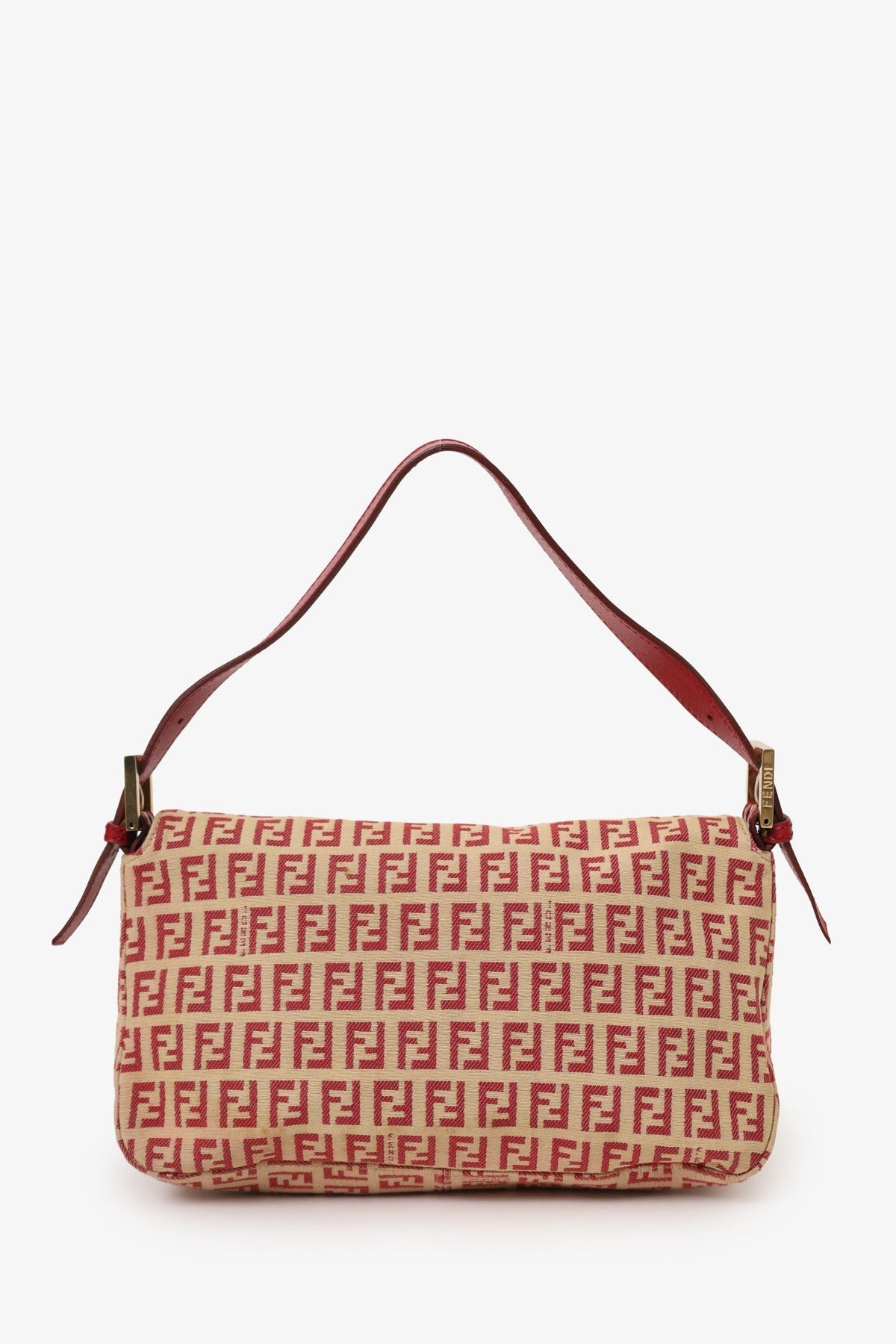 Fendi Red/Beige FF Zucca Canvas Double Flap Baguette Shoulder Bag Rovelle Bags