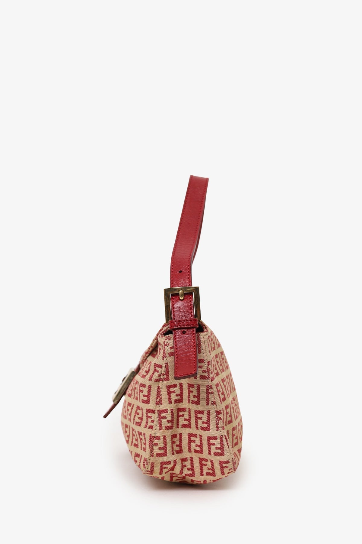 Fendi Red/Beige FF Zucca Canvas Double Flap Baguette Shoulder Bag Rovelle Bags