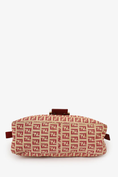 Fendi Red/Beige FF Zucca Canvas Double Flap Baguette Shoulder Bag Rovelle Bags