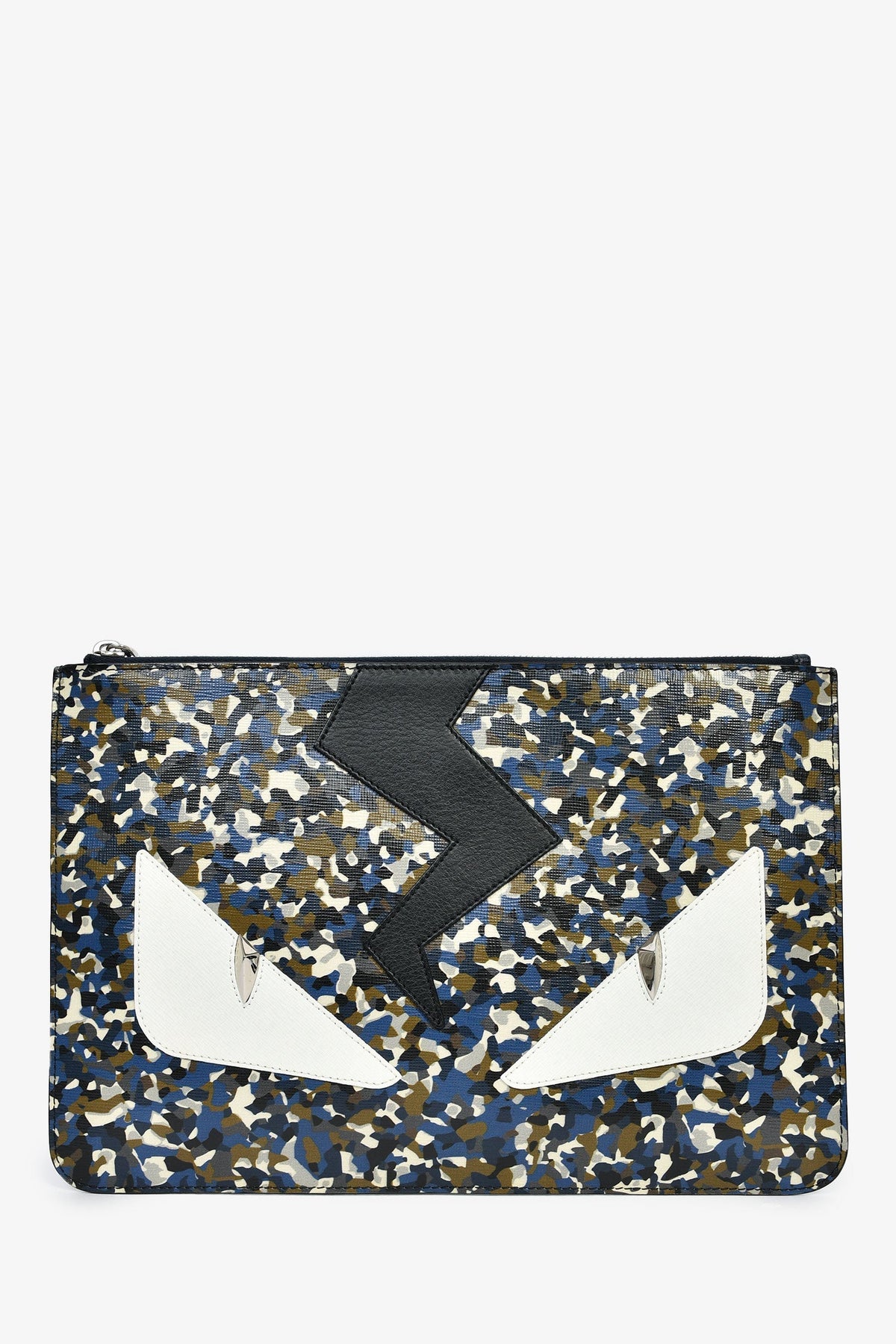 Fendi 2016 Black/White Leather Monster Eyes Zip Pouch Rovelle Bags