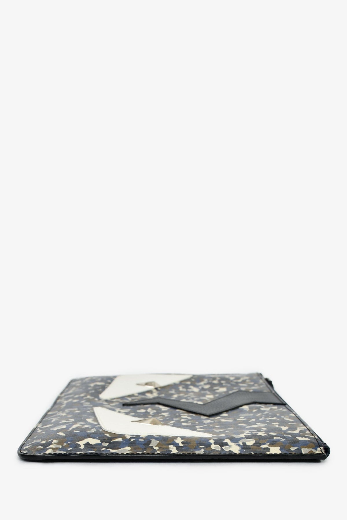 Fendi 2016 Black/White Leather Monster Eyes Zip Pouch Rovelle Bags