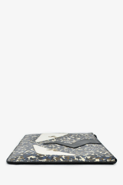 Fendi 2016 Black/White Leather Monster Eyes Zip Pouch Rovelle Bags
