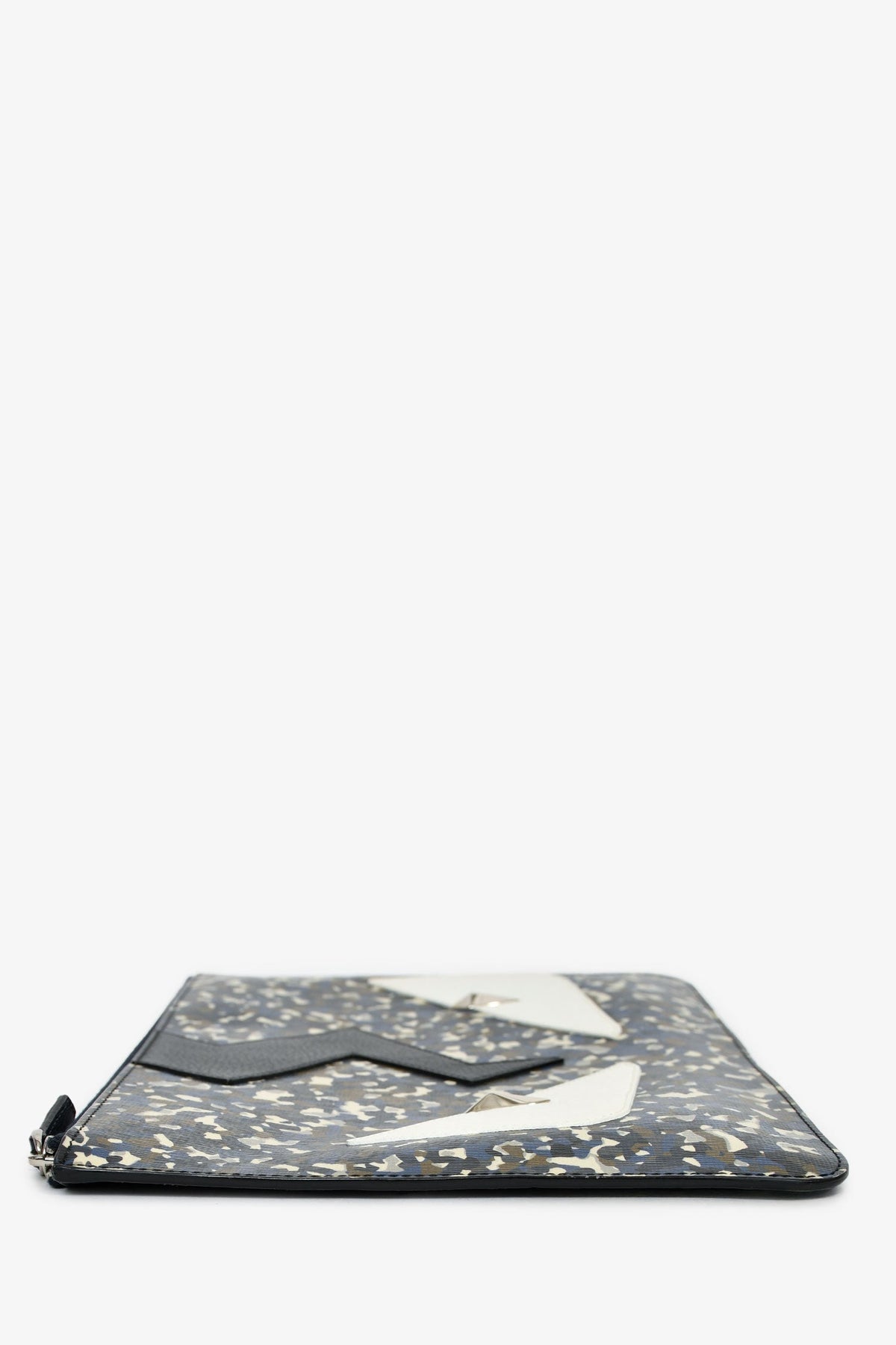 Fendi 2016 Black/White Leather Monster Eyes Zip Pouch Rovelle Bags