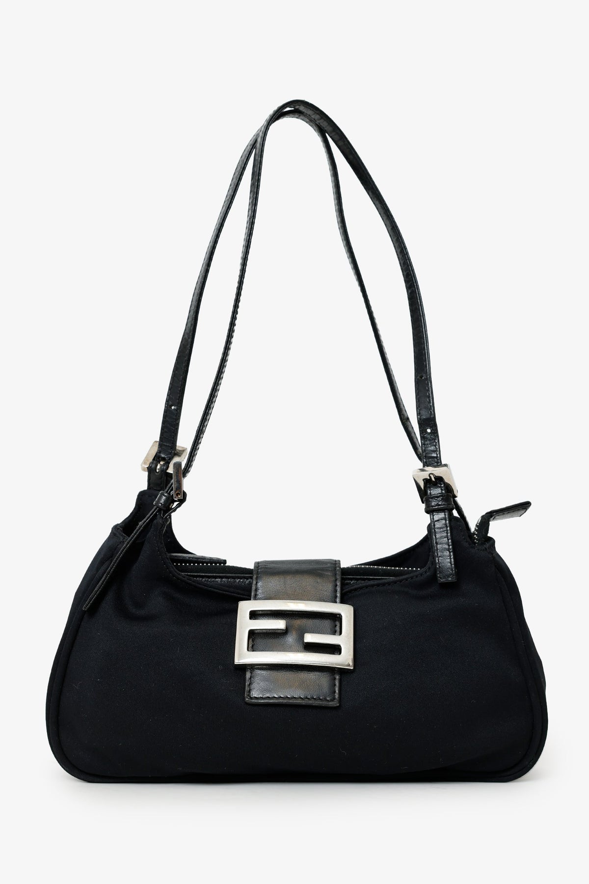 Fendi Black Fabric Double Strap Mama Baguette Bag Rovelle Bags