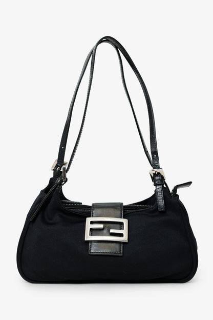 Fendi Black Fabric Double Strap Mama Baguette Bag Rovelle Bags